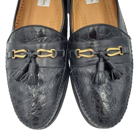 Vintage Mezlan Exotic Black Crocodile Mens 15M Dress Shoes Tassel Loafers Spain